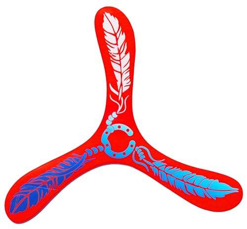 Geronimo Boomerangs - Red Feather Boomerangs - Plastic Boomerangs for Kids and Adults - Right Handed Throwing - Beginner Boomerangs for Throwing Games - Outdoor Fun Toy