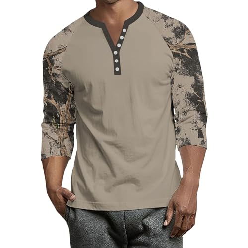 WANZZXCSL Fall Henley Shirts for Men 2025 3/4 Long Sleeve Button T-Shirt Lightweight Fashion Casual Pullover Shirt2