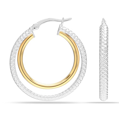 Image of TRUESILVER ACPL 925 Sterling Silver Hoop Earrings for Women | BIS Hallmarked Two-Tone & Three-Tone Intertwined Hoop Earrings | Oval & Round Lightweight Jewelry