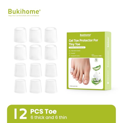 Image of Bukihome Silicone Toe Protectors - Silicone Open Pinky Toe Sleeves for Hammer Toes, Corns, Calluses, Blisters - Soft Gel Protector Toe Cushions for Pain Relief - 12 Count (6 Thick +6 Thin)