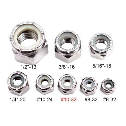 Stormcube YZDIN #10-32 Nylon Insert Hex Lock Nuts 50 Pack 304 Stainless Steel Self-Locking Nylon Lock Nuts Plain Finish thumb #1