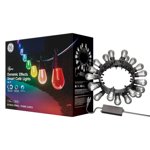 GE Cync Dynamic Effects Smart Cafe Lights, Color Changing Patio String Lights, Compatible with Alexa and Google, 48ft