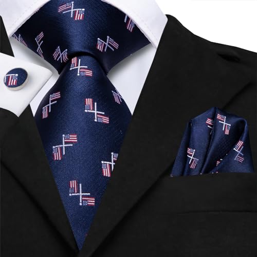 Image of Dubulle Silk Ties Set for Men Formal Paisley Striped Necktie Pocket Square Cufflinks 3PCS Sets Wedding Business Party