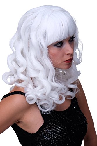 WIG ME UP - Perruque carnaval boucles longues frange vamp diva blanche LM-142-P60