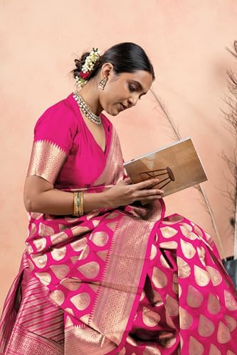 Image of Subham Saree for Woman Silk Cotton Kanjivaram | Soft Daily Wear Golden Zari Sari with Jacquard Blouse Piece
