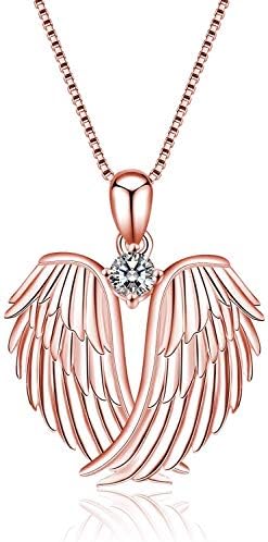 Guardian Angel Wings Necklace Sterling Silver Pendant with Sparkle Cubic Zirconia Jewellery For Women Girls