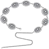 Western Metal Oval Concho Chain Belt Silver Western Country Belts for Women Adjustable Women's Belts