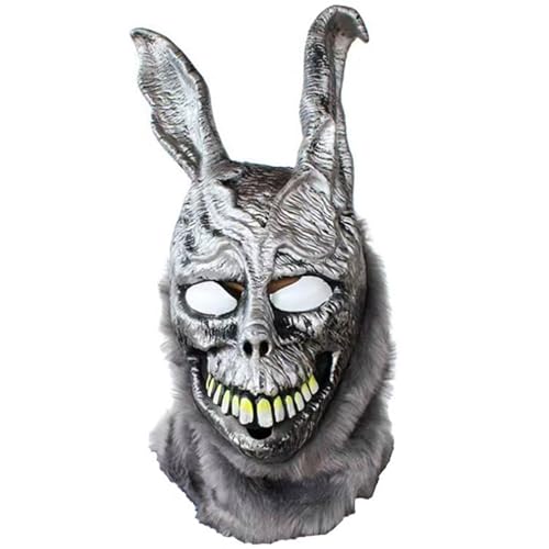 MonsteraveX Silver Ghost Frank Deluxe Full Head Bunny Mask, Halloween Rabbit Costume Prop for Adults and Kids