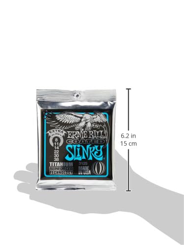 Ernie Ball P03125 Extra Slinky Coated Titanium Rps Electric Guitar Strings 8-38 Gauge thumb #3