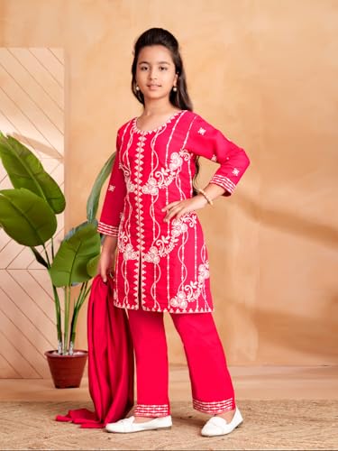 Image of Aarika Girls Ethnic Wear Purple Colour Thread Embroidery Kurti Pant Set With Dupatta