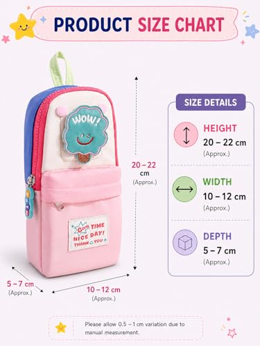 Image of Kawaii Cute Aesthetic Pencil Case for Students | Large Capacity Multi-Pocket Pencil Pouch with Zipper | Cartoon Stationery Organizer Bag for School, College & Office Supplies (Good Time - Pink)