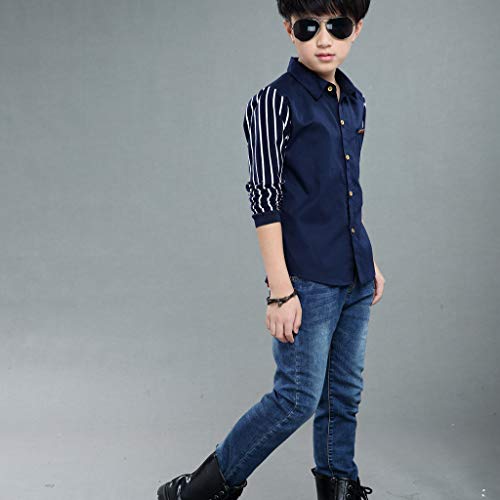 Kids Boys Gentleman Dress Shirt Teen Tops Clothes Baby Trendy T-Shirt Long Sleeve Stripe Button-Down Shirt Fall Tops4