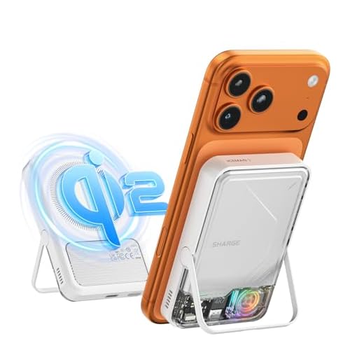 sharge ICEMAG 2 Power Bank 10000mAh MagSafe, Caricatore Magnetico Qi2 15W con Raffreddamento Attivo, Batteria Esterna con Supporto Pieghevole Trasparente, Caricatore Portatile per iPhone 17/16/15