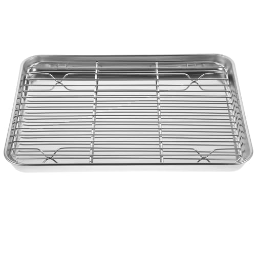 Alipis Bandeja Para Hornear Rectangular Bandeja Para Hornear De Acero Inoxidable Antiadherente Con Rejilla Para Enfriar Extraíble - 31X24X2. 5Cm (Plata)