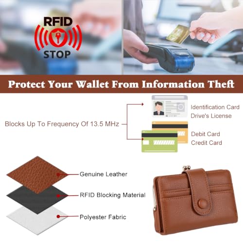 Image of PALAY Womens Leather Folding Wallet Compact PU Blocking Bifold Wallet with Card Slots Zipper Pocket and ID Window Brown for Daily Use and Travels