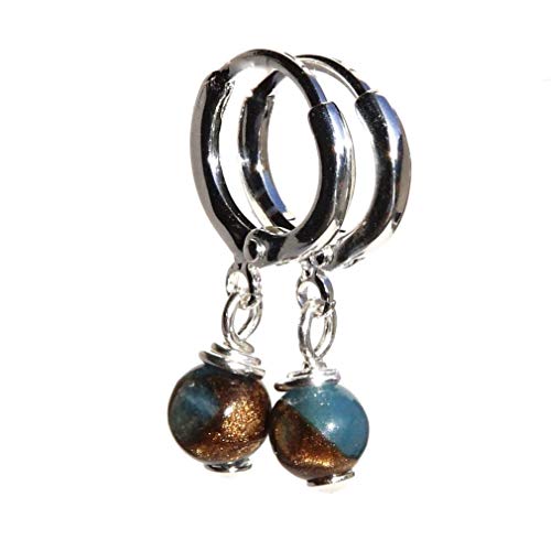 Pazza Blu 6mm Agata Argento Massiccio Orecchini a