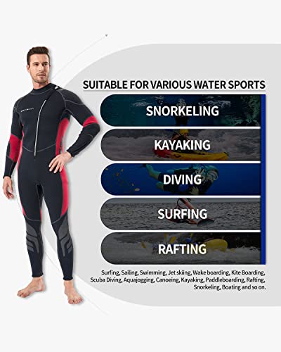 Seaskin Wetsuit Men Women 3Mm Neoprene Full Body Diving Suits Front Zip Wetsuit For Diving Snorkeling Surfing Swimming (Mens Black+Red, Medium) #TOP6