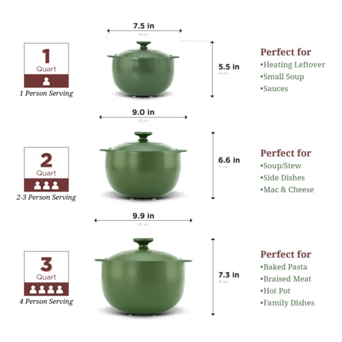 Image of MINH LONG 1 Quart Porcelain Clay Pot for Cooking, Dutch Oven with Lid | Stock pot & cooking pot in one. Non-toxic, lead /cadmium free, oven safe 482F. Gas & infrared cooktops only.