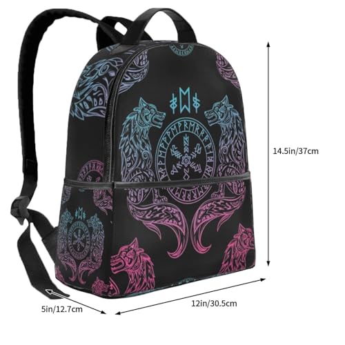 Extra Large Travel Backpack, Lightweight Daypack for Men and Women Purple Blue Vikings Fenrirs Vegvisir Design4