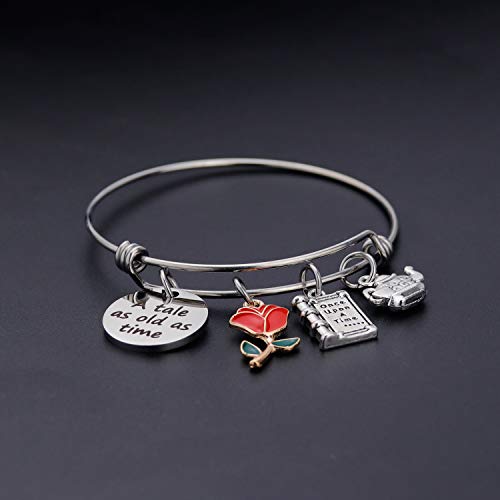 Scwasen A Tale As Old As Time Beauty And The Beast Bracelet Belle Rose Inspired Bangle Jewelry Princess Bracelet Belle Rose Flower Jewelry (Bracelet) #TOP3