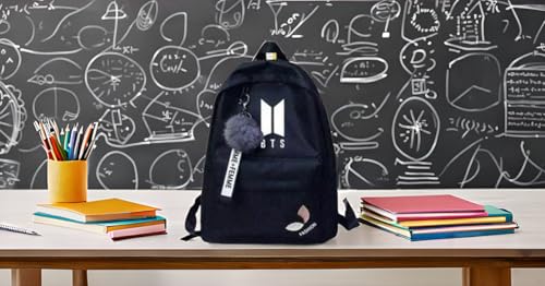 Image of BTS Backpack for Girls | K-Pop School Bag with Trendy Design & Keychain | Waterproof Lightweight Travel & College Women Backpacks for Teens | Shoulder Bags | Gift For Girls