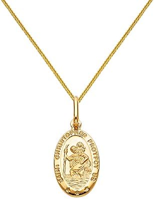 PRECIOUS STARS 14k Yellow Gold Saint Christopher Oval Medal Pendant with 0.80-mm Square Wheat Chain