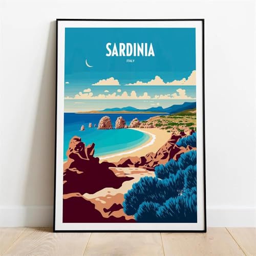 Baibexing Sardaigne Italie Affiche De Voyage Sardaigne Île Mur Art Imprimer Île Italienne Sardaigne Mer Toile Peinture Bureau Décoration De La Maison A3 30X40Cm Sans Cadre