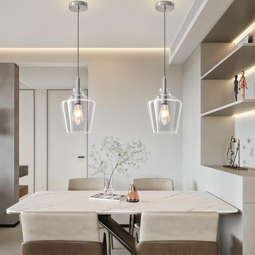Image of Glass Pendant Lighting for Kitchen Island Foyer 1 Pack Nickel Clear 8 Inch