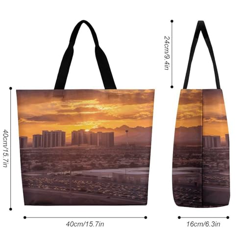 Las Vegas Sunset Large Grocery Tote Bag Women Fashion Handbag Duty Reusable Shoulder Bag for Travel Vacation Shopping Beach Bags2