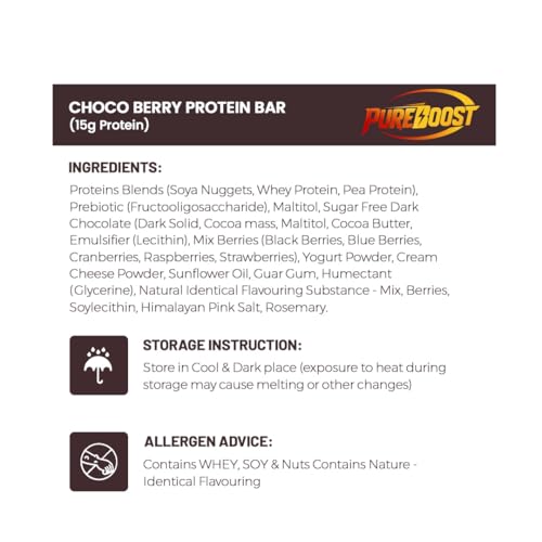 Image of Choco Berry Protein Bar | 15g Protein High Energy Nutrition Bar | 5g Fiber | Zero Added Sugar | Gluten Free Healthy Snack | Daily Fitness Protein Bar