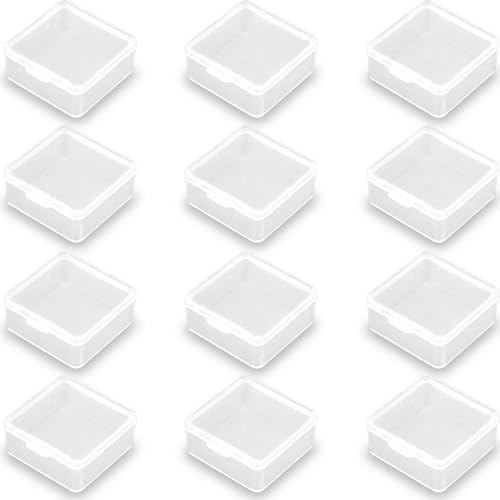 Image of 12 Pack Plastic Storage Cases with Lid, 1.5 x 1.5 x 0.71 Inch,Square Empty Clear Plastic Storage Containers for Small Items, Jewelry, Earrings, Necklace, Rings, Cosmetics, Threads, Beads, Crafts etc.