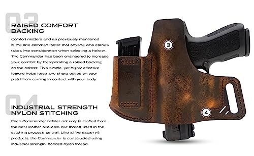 Versacarry Commander Leather Holster – Sizes To Fit Most Pistols - Outside The Waistband Carry – Holds Spare Magazine – Usa Crafted (Distressed Brown, Size 2 - Fits Most 1911 Style Pistols) - 2023 #TOP4