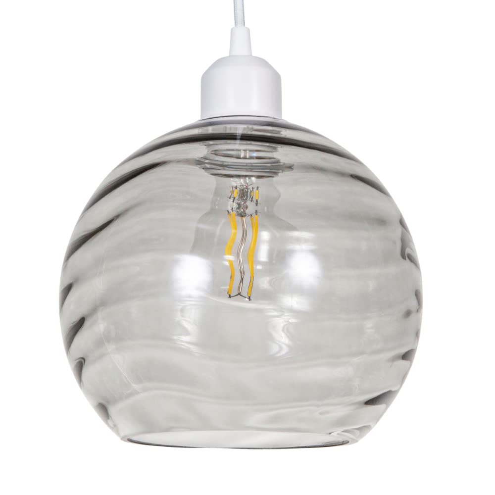 Happy Homewares Smoked Circular Ribbed Glass Pendant Shade - Grey
