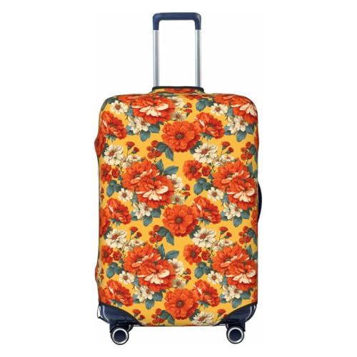 Vintage Orange Flowers On Yellow Elastic Travel Luggage Covers Dustproof Scratch-Resistant Suitcase Protector Fit 22-24 Inch