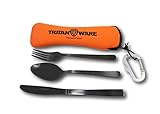 Titanium Plated Portable Utensil Set With Utensil Case, Carabiner/ Bottle Opener Included- Food Grade Knife Fork Spoon Set
