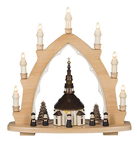 Seiffen Église chandelier électrique à 8 lumières et éclairage intérieur pour l'Avent