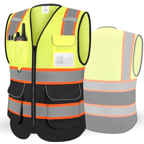 TICONN Reflective Safety Vest High Visibility Class II Polyester Vest for Women & Men Meets ANSI Standards (Yellow&Black, L)