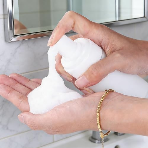 2 Stück Schaumpumpe Flaschen, Nachfüllbare Mousse Flaschen, mit Aufkleber, mit Trichter, Schaumflasche für Shampoo Duschgel Flüssige