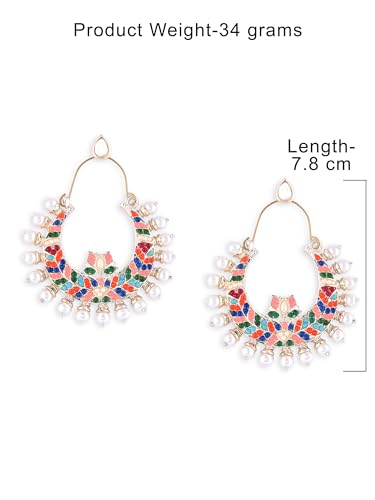 Crescent Lotus Ethnic Dangle Earrings with Stones - ZPFK16398