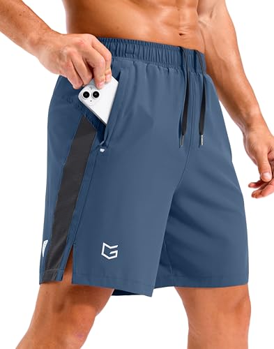 G Gradual Men's Lightweight Athletic Shorts 7"/9"/5" Zip Pockets Quick Dry Breath Gym Workout Short for Tennis Running(7'',Blue Grey,L)