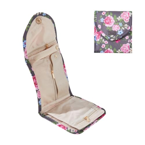 Periea 'Cleo' Reiserollen-Schmuckorganizer – Tragbarer Beutelschutz für Ohrringe, Halsketten und Ringe (Blumengrau, Klein)