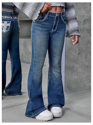 WDIRARA Girl's Embroidery Flared Jeans Low Rise Stretchy Bootcut Denim Pants4