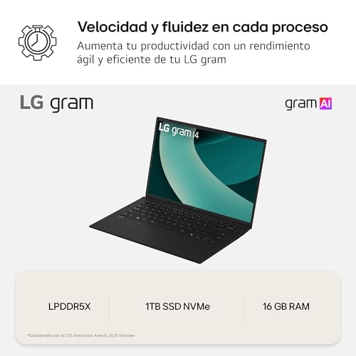 Miniatura 8 de Lg Gram 14zd90t-G.Ax78b Ordenador Portátil 14 Pulgadas Intel Core Ultra7 255h, 16 Gb Ram, 1tb Ssd, Panel Ips Antirreflejo, Wuxga, 1.120 G, 30 Horas, Freeos, Negro, Teclado Qwerty Español