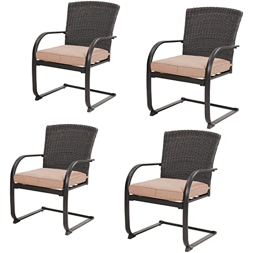 Grand Patio 4 Pieces Outdoor Patio Metal Dining Chairs, C-Spring Motion Resin Wicker Dining Chairs Set Of 4 With Seat Cushions For Lawn Garden Backyard Deck, Beige #TOP11