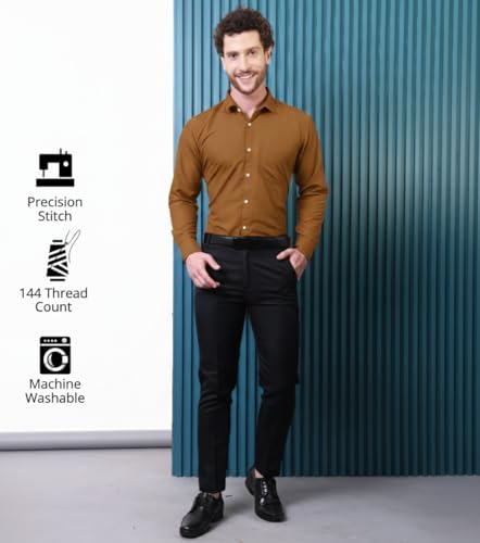 Image of CONTRARY Men's Pure Cotton Solid Stylish Casual & Formal Wear Shirt | Stylish Regular Fit Full Sleeve Comfortable Office Party Trendy Shirt - Multi Color