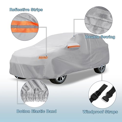 Image of Silver Tone Heavy Duty Waterproof Car Cover for SUV 182 inch-190 inch - All-Weather UV Protected Outdoor Full Exterior Cover with Sun /Snow /Rain Resistance