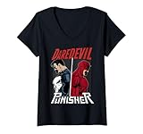Womens Marvel Daredevil Punisher Back To Back Logo Poster V-Neck T-Shirt