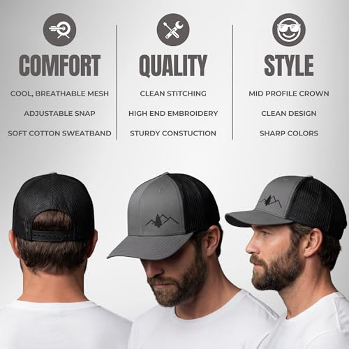 Image of LINDO Trucker Hat [ Great Outdoors Design ] for Men and Women: Mid Profile Cap with Breathable Mesh Back and Adjustable Snap