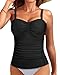 Talisea Women's Underwire Tankini Top Only Tummy Control Swimsuit Top Push Up Bathing Suit Top No Bottom, Black, Medium