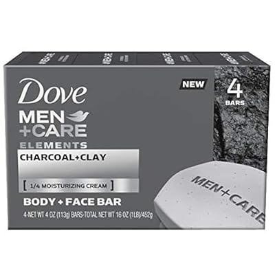 Dove Men+Care Elements Body and Face Bar Charcoal + Clay 4 oz, 4 Bar